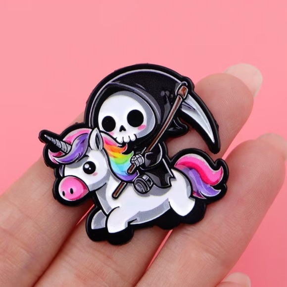 Grim reaper on a unicorn 🦄 lapel pin - Picture 2 of 3